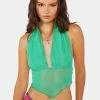 Pretty Garbage Crop Halter Top Asymmetrical Hem Mesh Halter Top