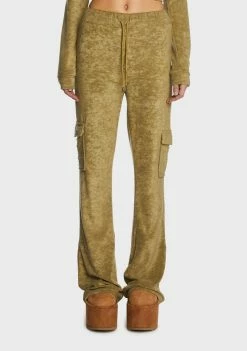 Pretty Garbage Olive Velour Cargo Pocket Track Pants Bottoms