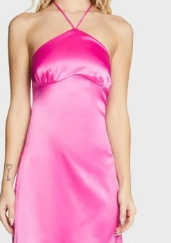 Pretty Garbage Dresses Pink Satin Halter Mini Dress