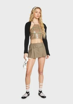 Pretty Garbage Sequin Plaid Halter Top