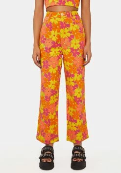 Another Girl Trousers Orange Floral Cropped Jeans