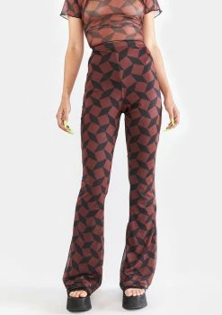Another Girl Recycled Brown Geo Mesh Flare Pants Bottoms