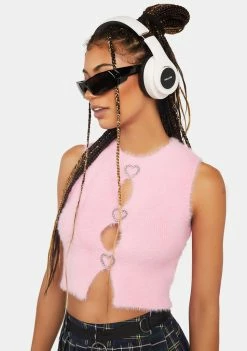 Pretty Garbage Jewel Trim Peekaboo Knit Top Tops