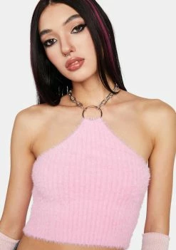 Pretty Garbage Pink Fuzzy Halter Top