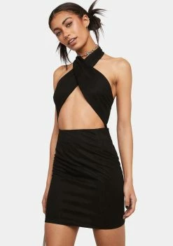 Pretty Garbage Dresses Faux Suede Halter Mini Dress