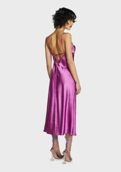 Pretty Garbage Purple Satin Back Slit Maxi Dress Dresses