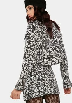 Another Girl Mono Heart Print Hipster Skirt Mini Skirt