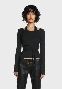 Pretty Garbage Layered Halter Ribbed Knit Top Tops