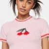 Pretty Garbage Cherry Fuzzy Crop Sweater Top Crop Tee