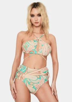 Power 2 The Flower Swim Paisley Rosetta High Waist Bikini Bottoms