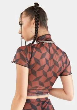 New π Another Girl Tops Recycled Brown Geo Mesh Crop Top π 9 Another Girl Tops Recycled Brown Geo Mesh Crop Top
