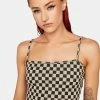 Pretty Garbage Tank Crop Top Checkered Print Tank Top