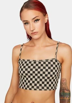 Pretty Garbage Tank Crop Top Checkered Print Tank Top