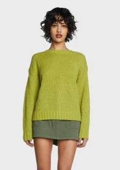 Pretty Garbage Dusty Lime Oversized Boucle Knit Sweater Tops