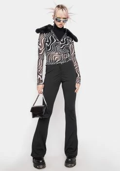 Another Girl Tops Removable Fur Trim Mesh Swirl Top