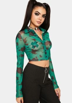 Pretty Garbage Cow Print Mesh Top Mesh Shirt