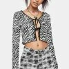 Pretty Garbage Zebra Print Ribbed Knit Tie Top
