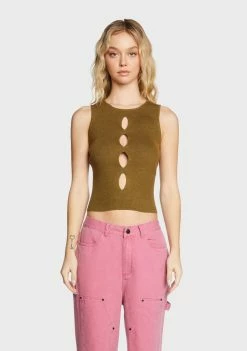 Pretty Garbage Tops Olive Cut Out Sleeveless Top