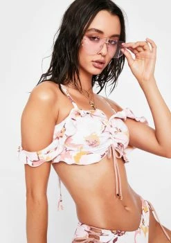 Power 2 The Flower Pink Floral Brigitte Bikini Top