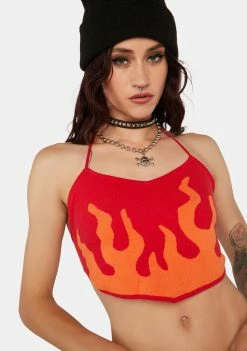 Another Girl Burning Heart Knit Halter Top Crop Halter Top