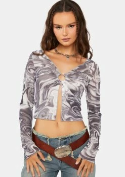 Pretty Garbage Swirl Print Mesh O-Ring Top Mesh Shirt