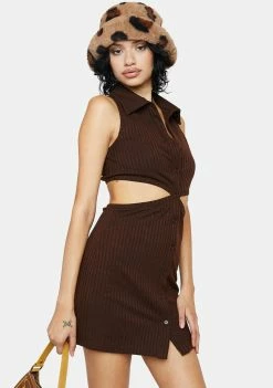 Pretty Garbage Dresses Mocha Cut Out Ribbed Mini Dress