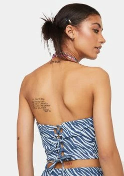 Pretty Garbage Zebra Print Denim Corset Top