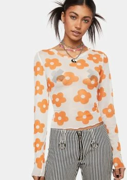 Pretty Garbage Tops Ditsy Floral Mesh Top