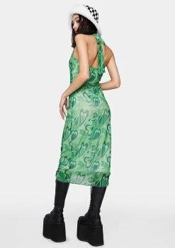 Pretty Garbage Heart Mesh Midi Dress