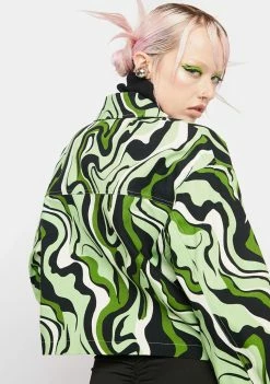 Another Girl Green Swirl Print Schacket Outerwear
