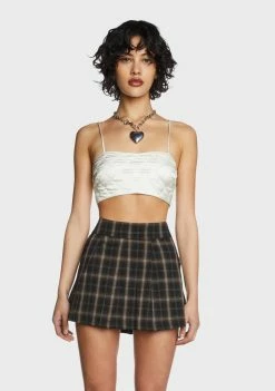 Pretty Garbage Tops Ivory Quilted Satin Bralette Top