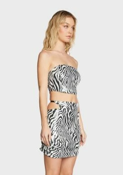 Pretty Garbage Zebra Sequin Tube Top Tops