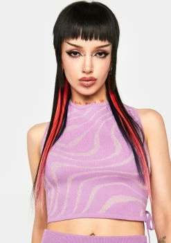 Another Girl Lurex Swirl Tie Side Knit Top Tank Crop Top