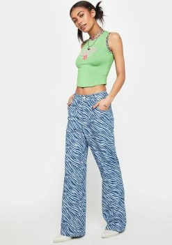 Pretty Garbage Zebra Print Wide Leg Jeans Trousers