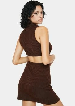 Pretty Garbage Dresses Mocha Cut Out Ribbed Mini Dress