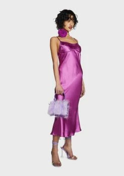 Pretty Garbage Purple Satin Back Slit Maxi Dress Dresses
