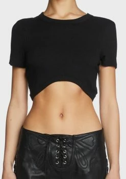 Pretty Garbage Curved Hem Ribbed Knit Top