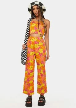 Another Girl Trousers Orange Floral Cropped Jeans