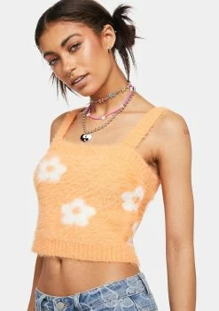 Pretty Garbage Ditsy Floral Eyelash Sweater Tank Top Tops